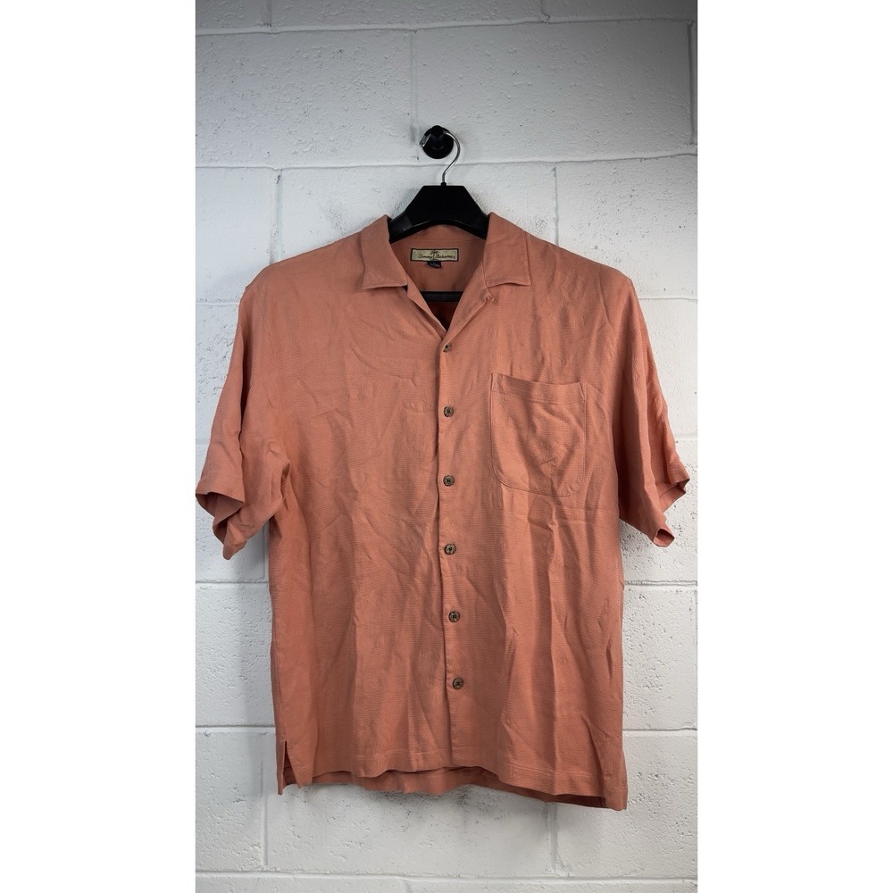 Tommy Bahama 100% Silk Button Down Shirt Men's Orange Large Short Sleeve
